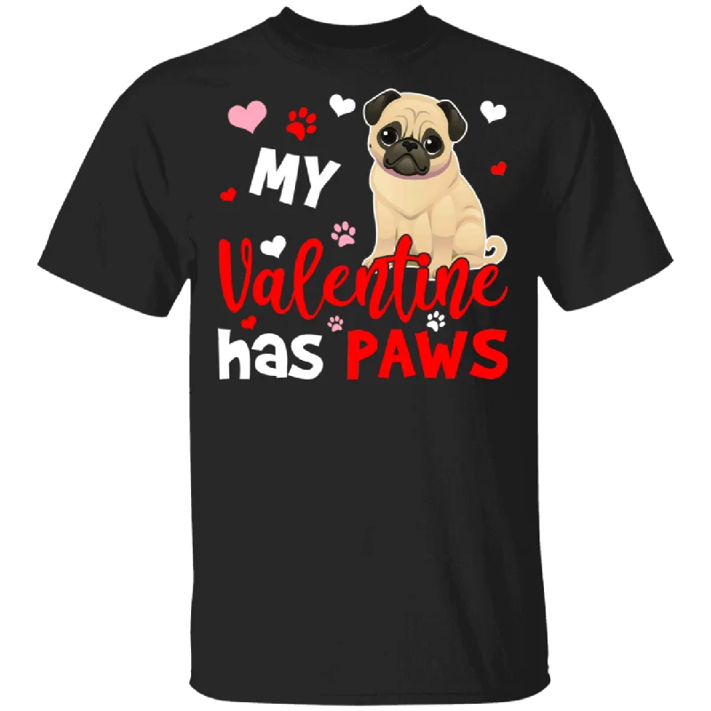 My Valentine Has Paws Pug Pet Couple Wife Husband Fiance Fiancee Boyfriend Girlfriend Valentine T-Shirt V-Neck T-Shirt Long Sleeve Cotton