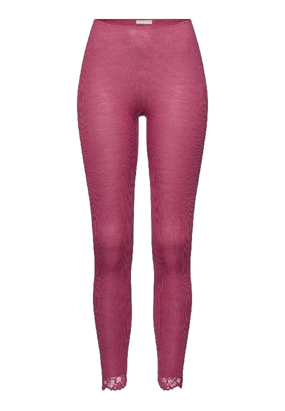Woolen Lace Wool and Silk Lace Trim Leggings | Rose Wine 70910-2414 Stylish Winter-Ready Leggings