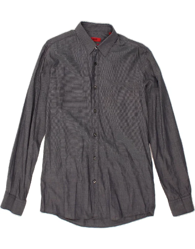 HUGO BOSS Mens Slim Shirt Size 40 15 3/4 Medium Navy Blue Pinstripe Cotton Chenille Blend Fleece Blend Nylon Blend