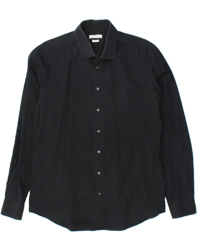 CALVIN KLEIN Mens Slim Fit Shirt Medium Black Cotton Beaded Sequined Faux Fur