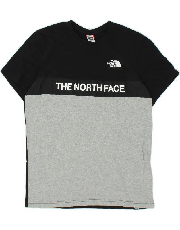 THE NORTH FACE Mens Graphic T-Shirt Top Medium Black Colourblock Cotton Zippered Front Buttoned Front Snap Front