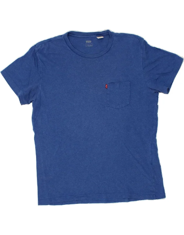 LEVI'S Mens T-Shirt Top Large Blue Cotton Thin T-Shirt Open Front Quick Dry
