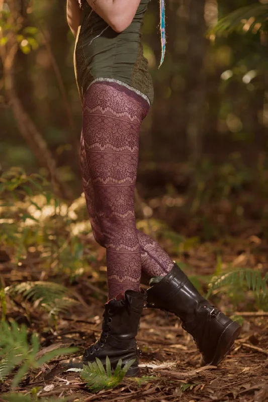 Baroque Fishnet Leggings - Purple Elegant Embellished Leggings