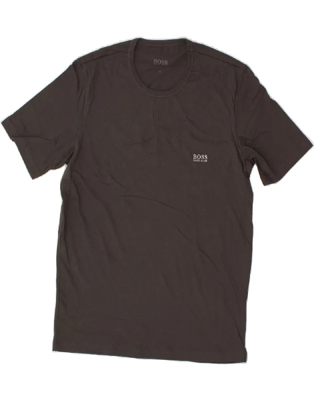 HUGO BOSS Mens T-Shirt Top Medium Grey Cotton Striped Floral Plaid