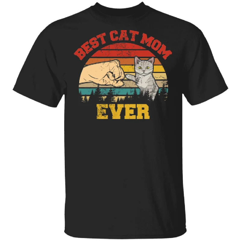 Vintage Retro Best Cat Mom Ever Cat Lover Owner Fans Matching Shirt For Family Funny Women Mommy Gifts T-Shirt Knit Fabric Woven Fabric Fleece Fabric