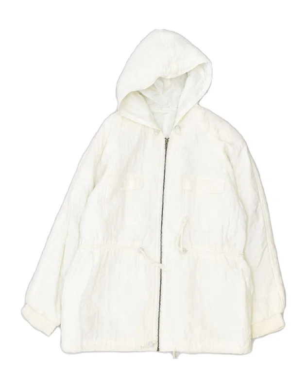 VINTAGE Womens Hooded Rain Jacket UK 20 2XL Off White Nylon Anorak Shell Jacket Lightweight Jacket