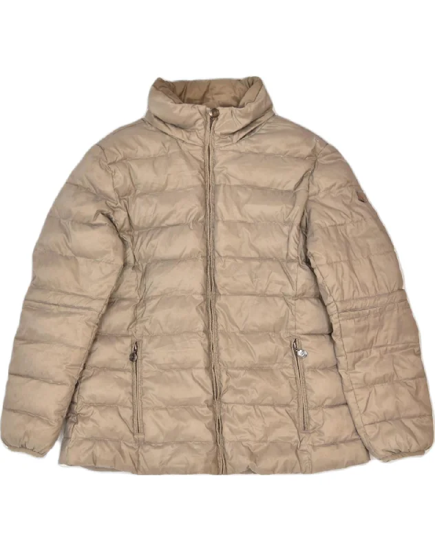CHAMPION Womens Padded Jacket IT 44 Medium Brown Polyester Winter Print Jacket Jacquard Jacket Patchwork Jacket