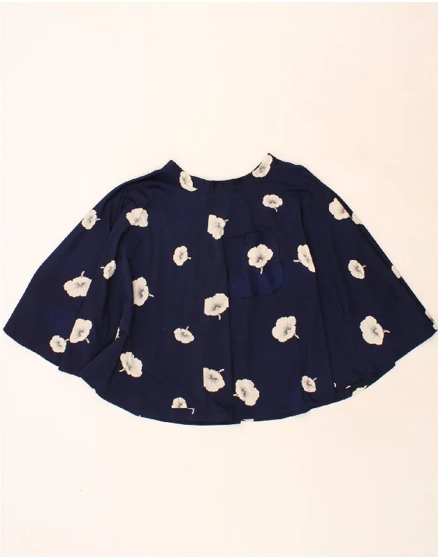 VINTAGE Womens Circle Skirt W24 XS Navy Blue Floral wool skirt thick