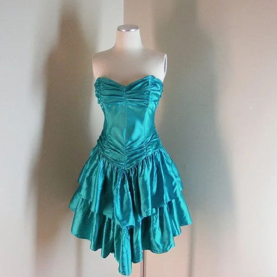 Turquoise Sweetheart Neck A-Line Satin Vintage Short Party Dress, DP4202 Tunics Sale discount