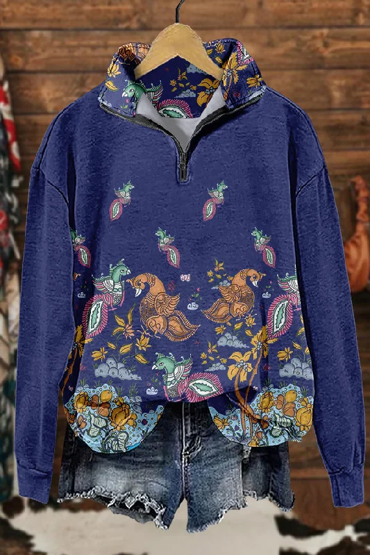 Elegant Floral Print Sweatshirt Hoodie with Slim Fit Tailored Modern