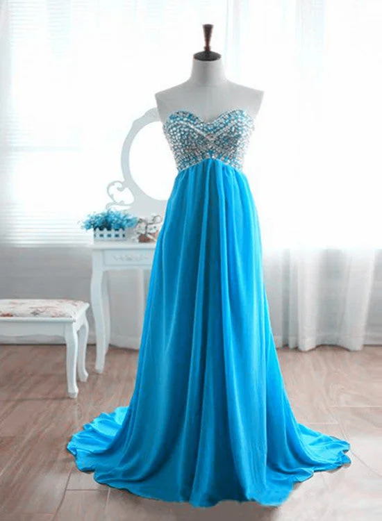 Chiffon Sweetheart Beaded Long Formal Gowns, Prom Dresses , Long Party Dresses sweetheart Neckline Romantic