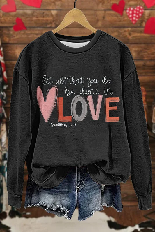 Cute Valentine's Day Print Sweatshirt Hoodie with Distressed Vintage Worn
