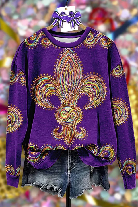 Vintage Mardi Gras Print Sweatshirt Hoodie with Drawcord Adjustable Secure