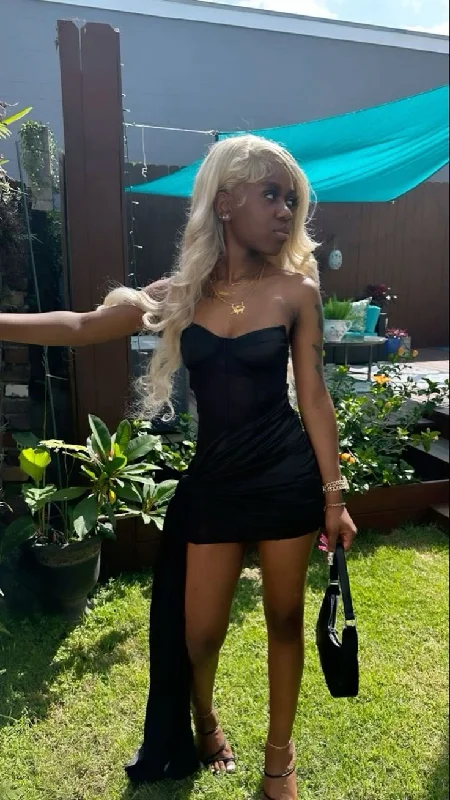 Black Sweetheart Sheath Satin Short Party Dress Homecoming Dress, DP4112 Tunics Essential wardrobe