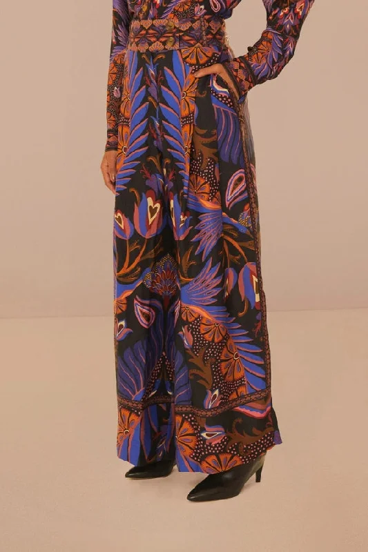 FARM RIO Heart Forest Black Double Waistband Pants Trendy Tapered Pants