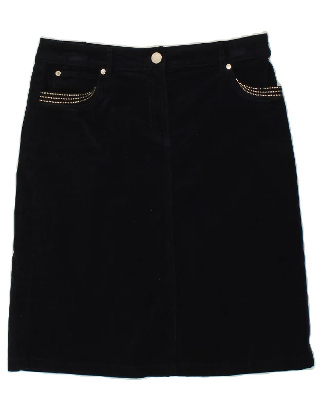 PER UNA Womens Corduroy Skirt UK 12 Medium W30 Navy Blue Cotton silk skirt lustrous