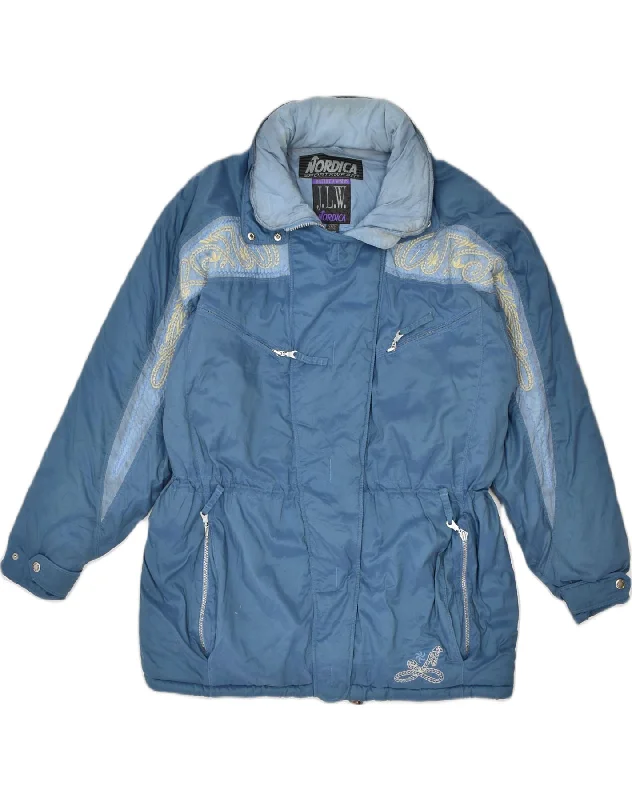 NORDICA Womens Hooded Windbreaker Jacket EU 46 XL Blue Polyamide Embroidered Jacket Appliqued Jacket Beaded Jacket
