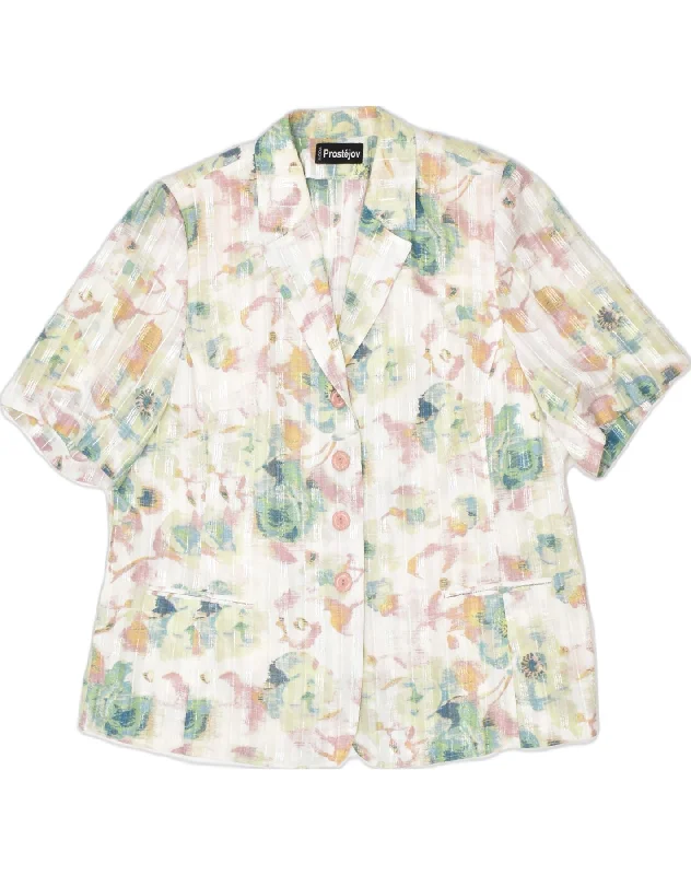 VINTAGE Womens Short Sleeve 4 Button Blazer Jacket IT 54 3XL Multicoloured One-Shoulder Jacket Off-the-Shoulder Jacket Asymmetrical Jacket