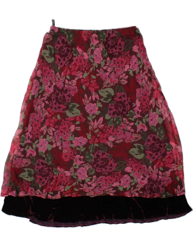 VINTAGE Womens A-Line Skirt UK 16 Large W32  Pink Floral Silk chiffon skirt delicate
