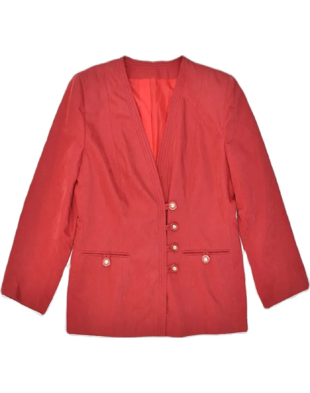 VINTAGE Womens 4 Button Blazer Jacket IT 44 Medium Red Cupro Elasticated Jacket Padded Jacket Insulated Jacket