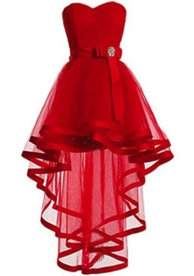 Sweetheart Red Tulle and Lace High Low Party Dress, Lace-up Formal Dress Tunics Cozy comfortable