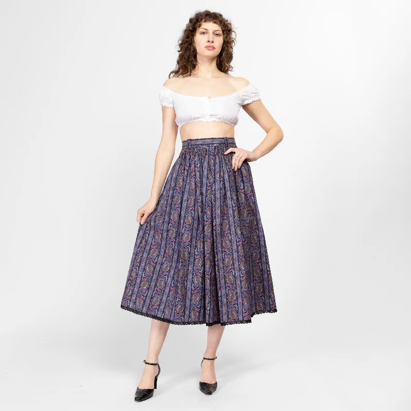 Medium 80s Purple Floral Alpen Trachten Folk Skirt 29" elastic waist skirt