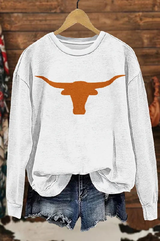 Cozy Gameday Texas Longhorn Print Sweatshirt Hoodie with Button Classic Timeless