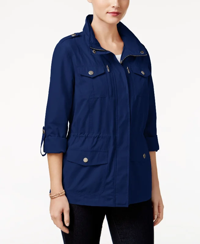 Style & Co Petite Utility Jacket A-Line Jacket Boat Neck Shawl Collar