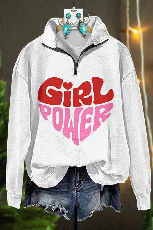 Girl Power Zipper Sweatshirt Hoodie with Belted Waist Structured Tailored