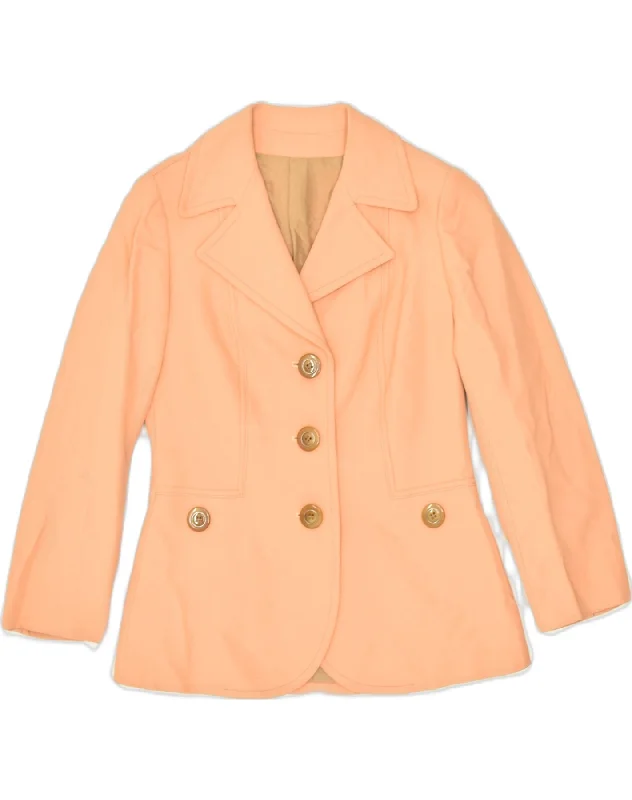 VINTAGE Womens 3 Button Blazer Jacket IT 42 Medium Orange Cotton Notch Collar Jacket Peter Pan Collar Jacket Cowl Neck Jacket