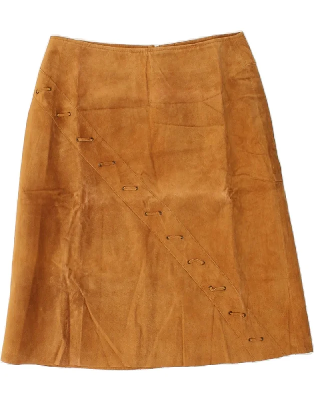 VINTAGE Womens Suede A-Line Skirt Large W32 Brown Leather silk skirt elegant