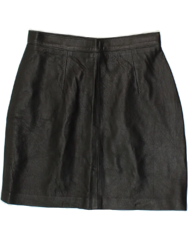 VINTAGE Womens Mini Leather Skirt IT 42 Medium W26 Black Leather denim skirt classic