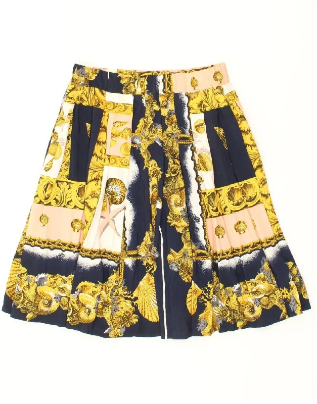 VINTAGE Womens Abstract Pattern A-Line Skirt W34 Large Navy Blue wool skirt breathable