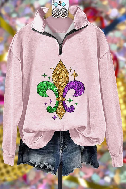 Classic Contrast Mardi Gras Sweatshirt Hoodie with Lining Warm Insulated