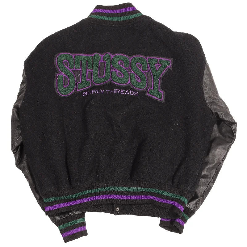 1990's Stussy Varsity Jacket Knit Jacket Woven Jacket Fleece Jacket