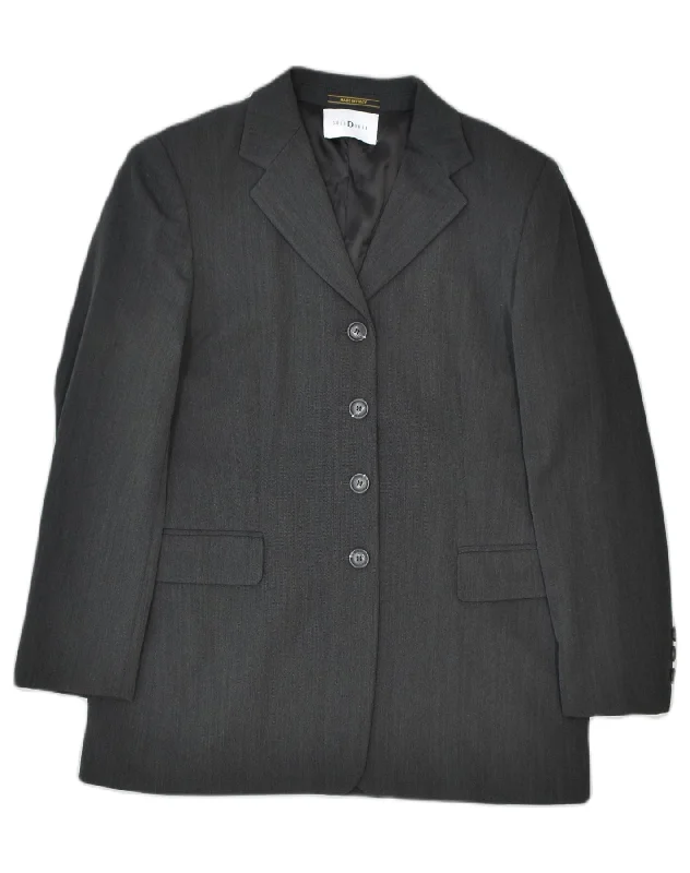 VINTAGE Womens 4 Button Blazer Jacket IT 46 Large Grey Polyester Cotton Jacket Linen Jacket Terry Jacket