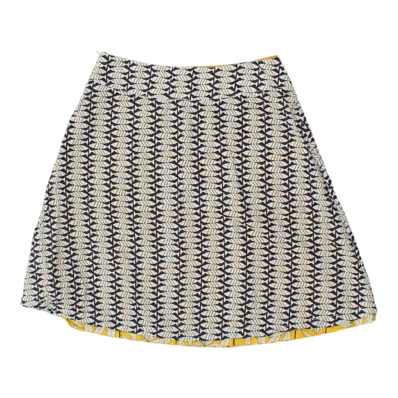 White Stuff Womens Reversible Yellow Blue Skirt | Fish Leaf Pattern Designer velvet skirt luxurious