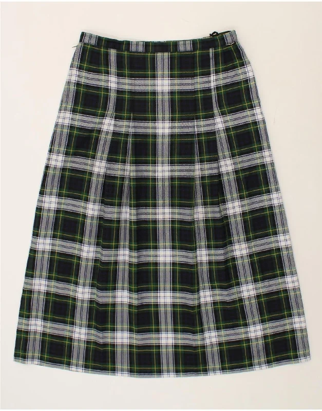 HUNTER Womens A-Line Skirt W34 Large Green Plaid Polyester spandex blend skirt