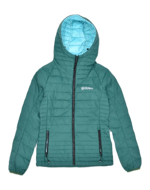 COLMAR Womens Hooded Padded Jacket IT 38 XS Green Mesh Jacket Canvas Jacket Denim Jacket