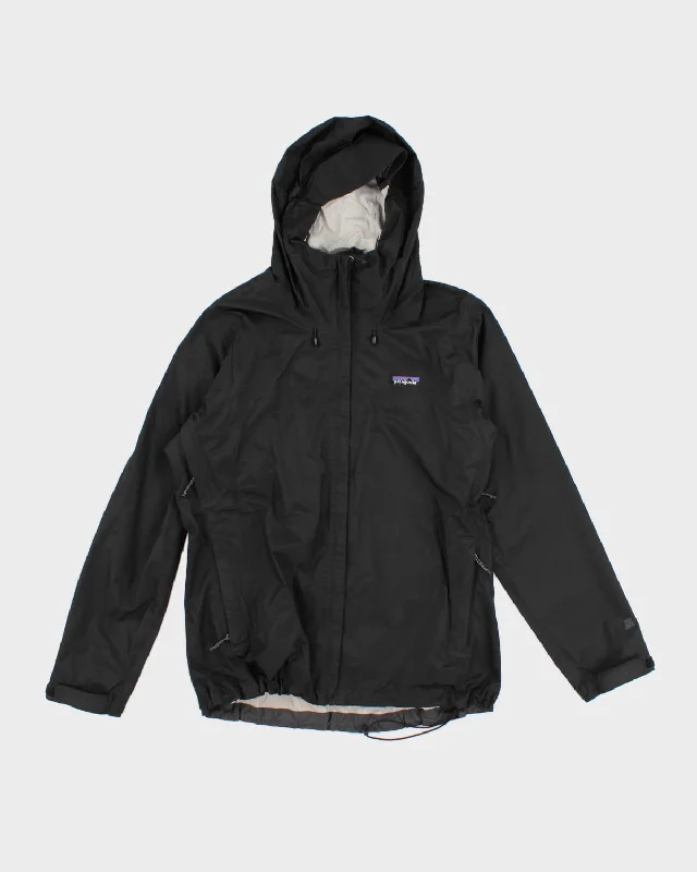 Patagonia Black Hooded Rain Jacket - L Denim Fabric Leather Fabric Suede Fabric