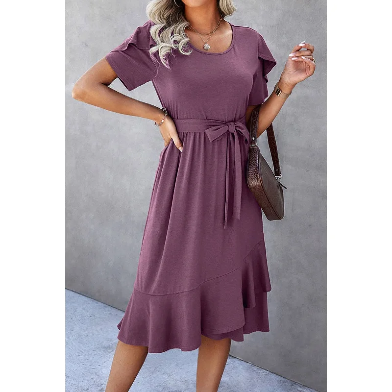 Mauve Ruffle Dress with Sash Tunics Velvet soft