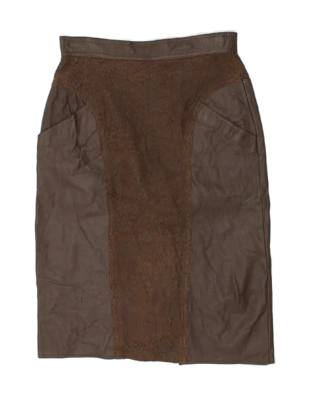 LAURICE Womens Leather Skirt UK 12 Medium W28  Brown Animal Print Leather cashmere skirt plush