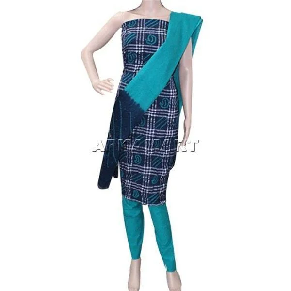 Peacock Blue and Blue Tie and Dye Dress Material Halter Neckline Beach