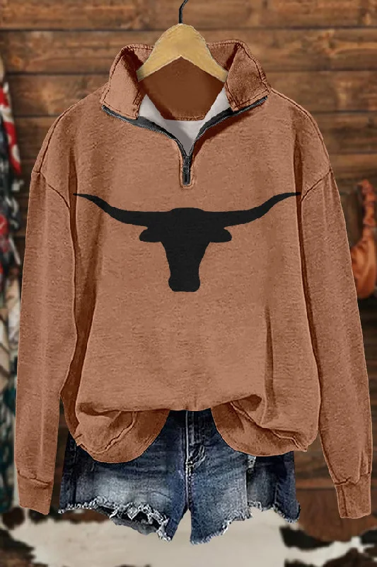 Classic Gameday Texas Longhorn Print Sweatshirt Hoodie with Elastic Cuffs Stretchable Comfortable