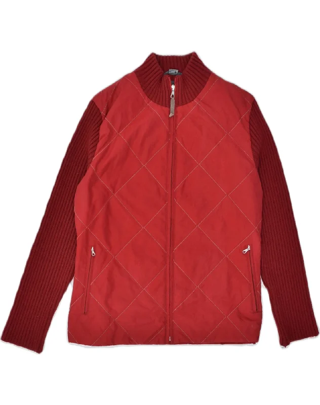 BELFE Womens Quilted Jacket UK 14 Large Red Polyester Faux Fur Fabric Real Fur Fabric Shearling Fabric