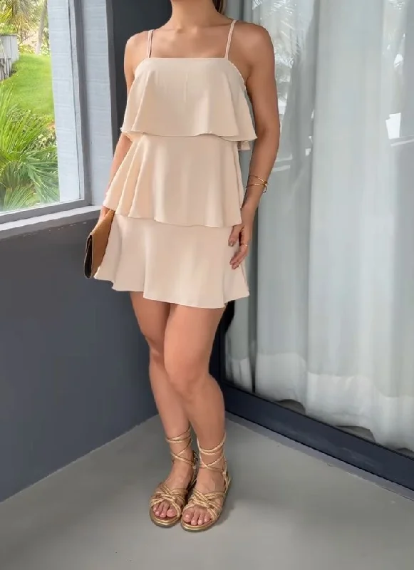 Champagne Straps Tiered Short Party Dress Homecoming Dress, DP3410 Tunics Fleece cozy