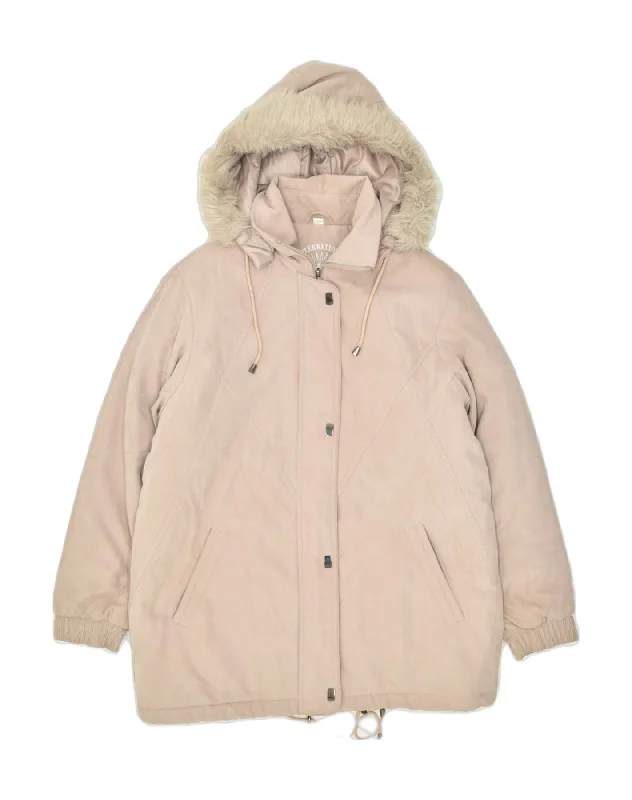 VINTAGE Womens Hooded Windbreaker Jacket EU 40 Medium Beige Polyester Jacket Blazer Coat