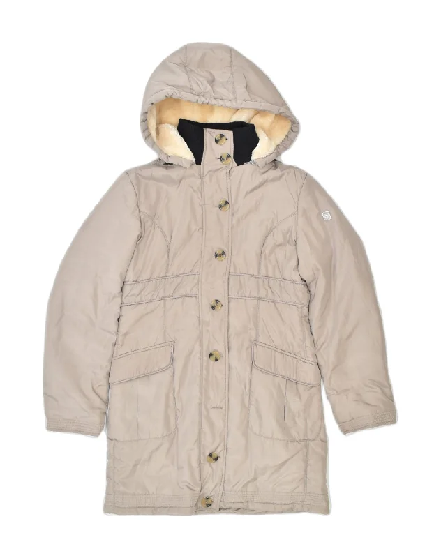 VINTAGE Womens Hooded Padded Jacket UK 18 XL Beige Boat Neck Shawl Collar Notched Collar