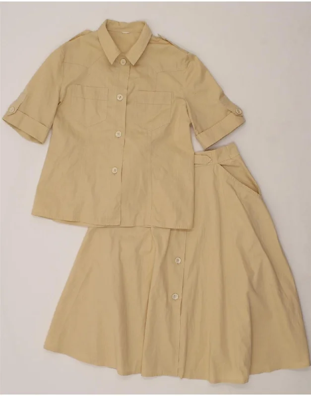 VINTAGE Womens 2 Piece Skirt Set IT 40 Small W26 Beige Polyester high slit skirt