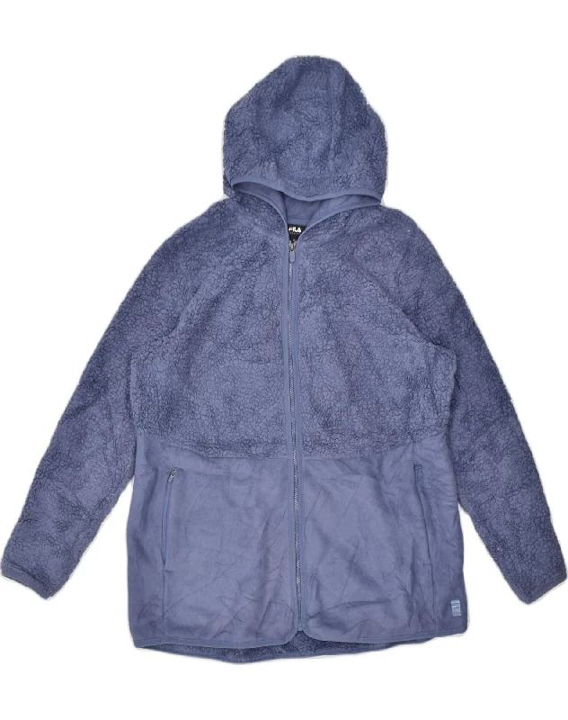 FILA Womens Loose Fit Hooded Fleece Jacket UK 18 XL Purple Polyester Denim Jacket Leather Jacket Suede Jacket